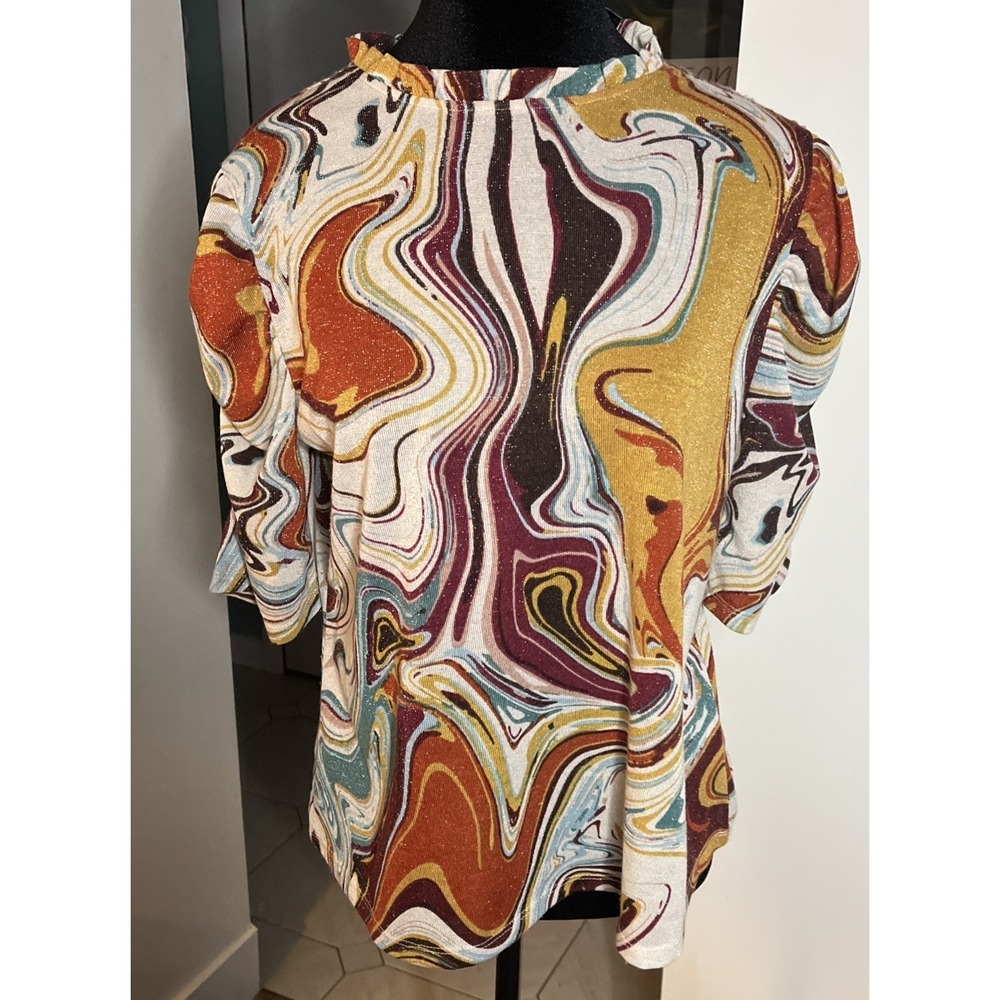 "So It Is" Multi-Colored Blouse Women's Size Large Abstract BOHO Short Sleeved